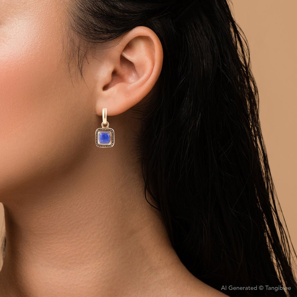 Flourish Blue Lapis Golden Drop Earrings