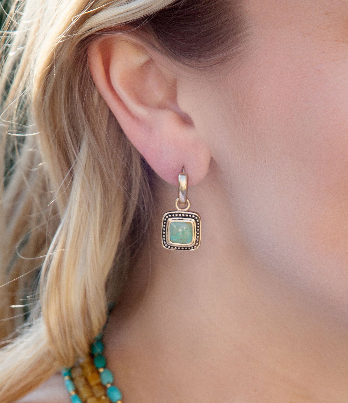 Flourish Blue Turquoise Golden Drop Earrings