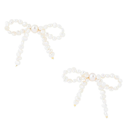 Freshwater White Pearl Bow Post Earrings