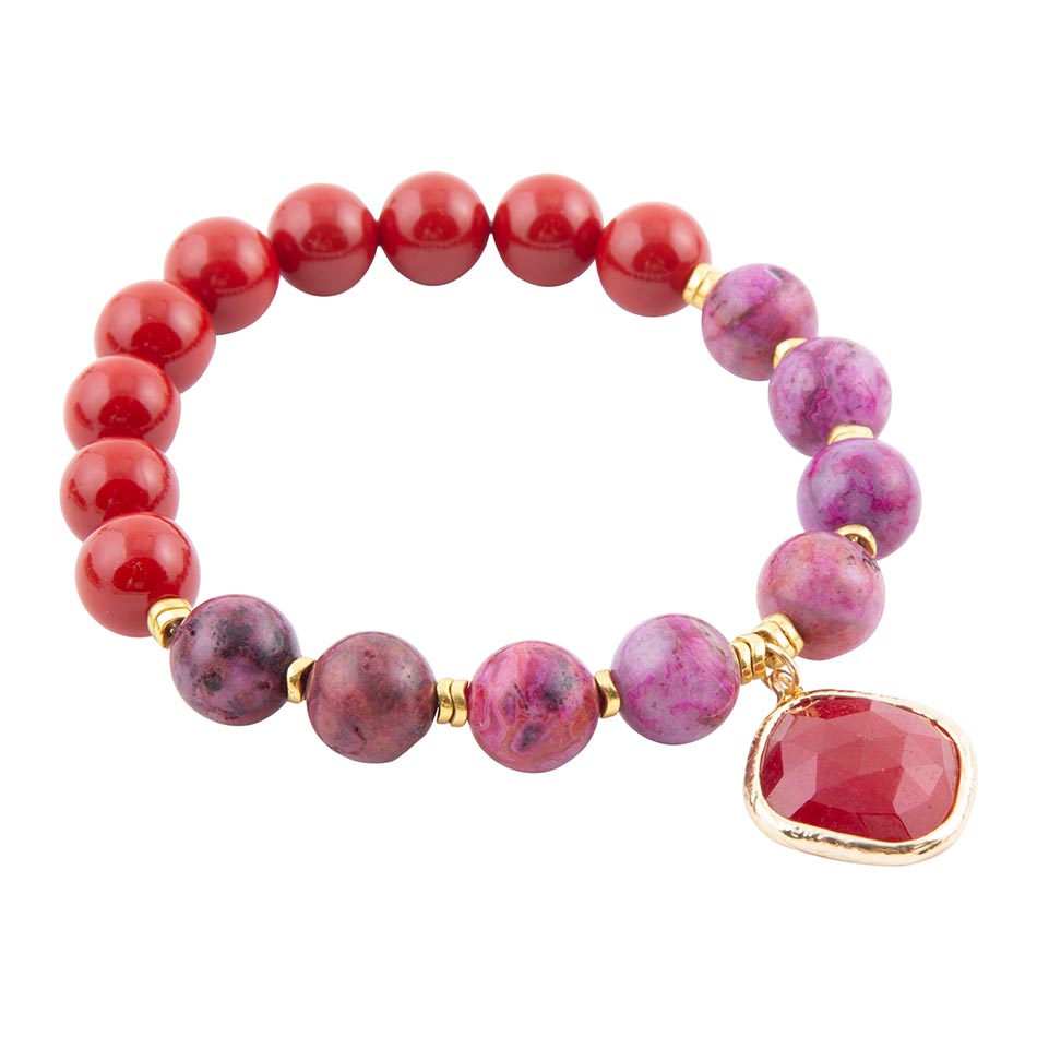 Fuchsia Agate Sunset Golden Bracelet