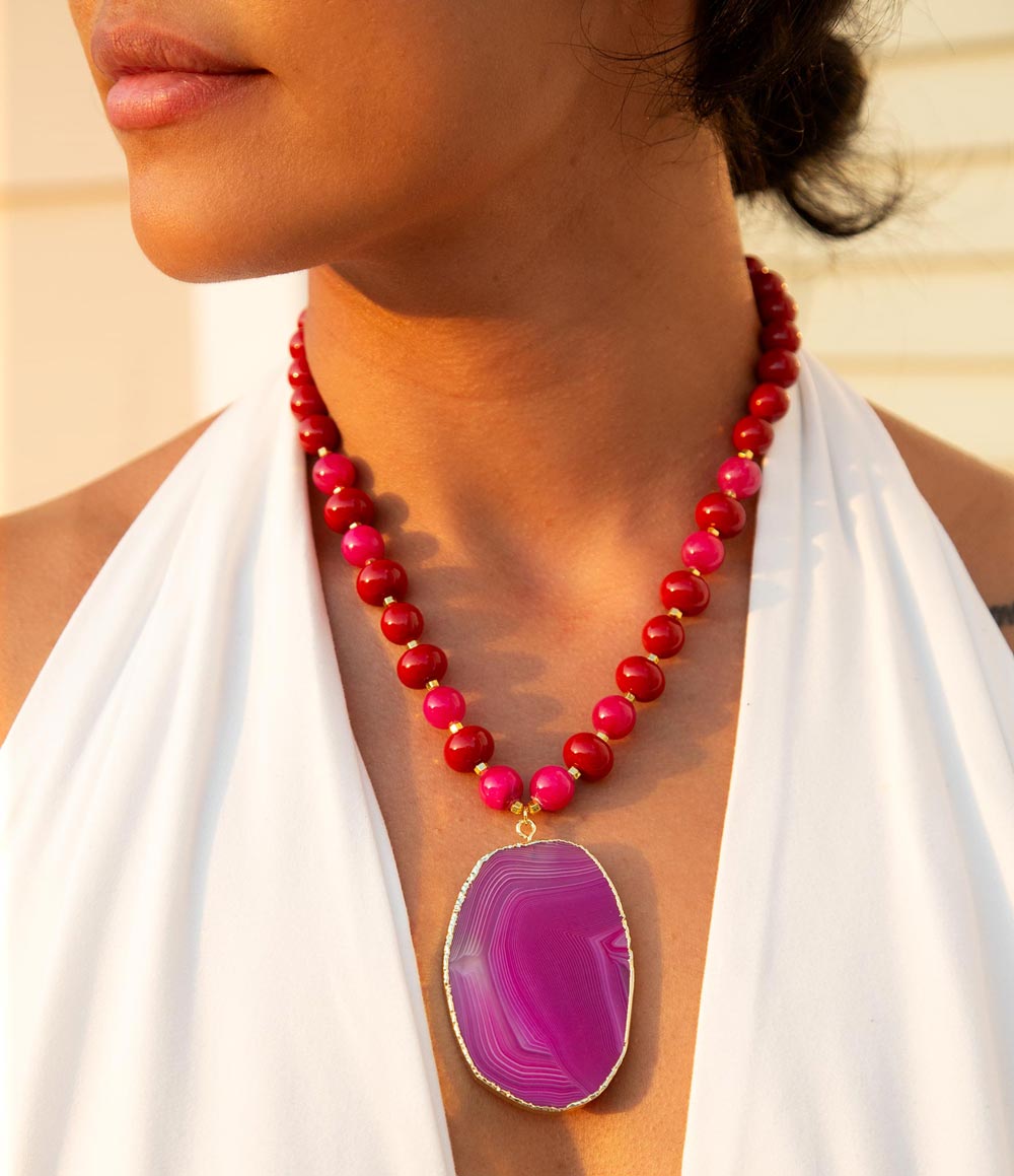 Fuchsia Sunset Purple Agate Pendant Necklace