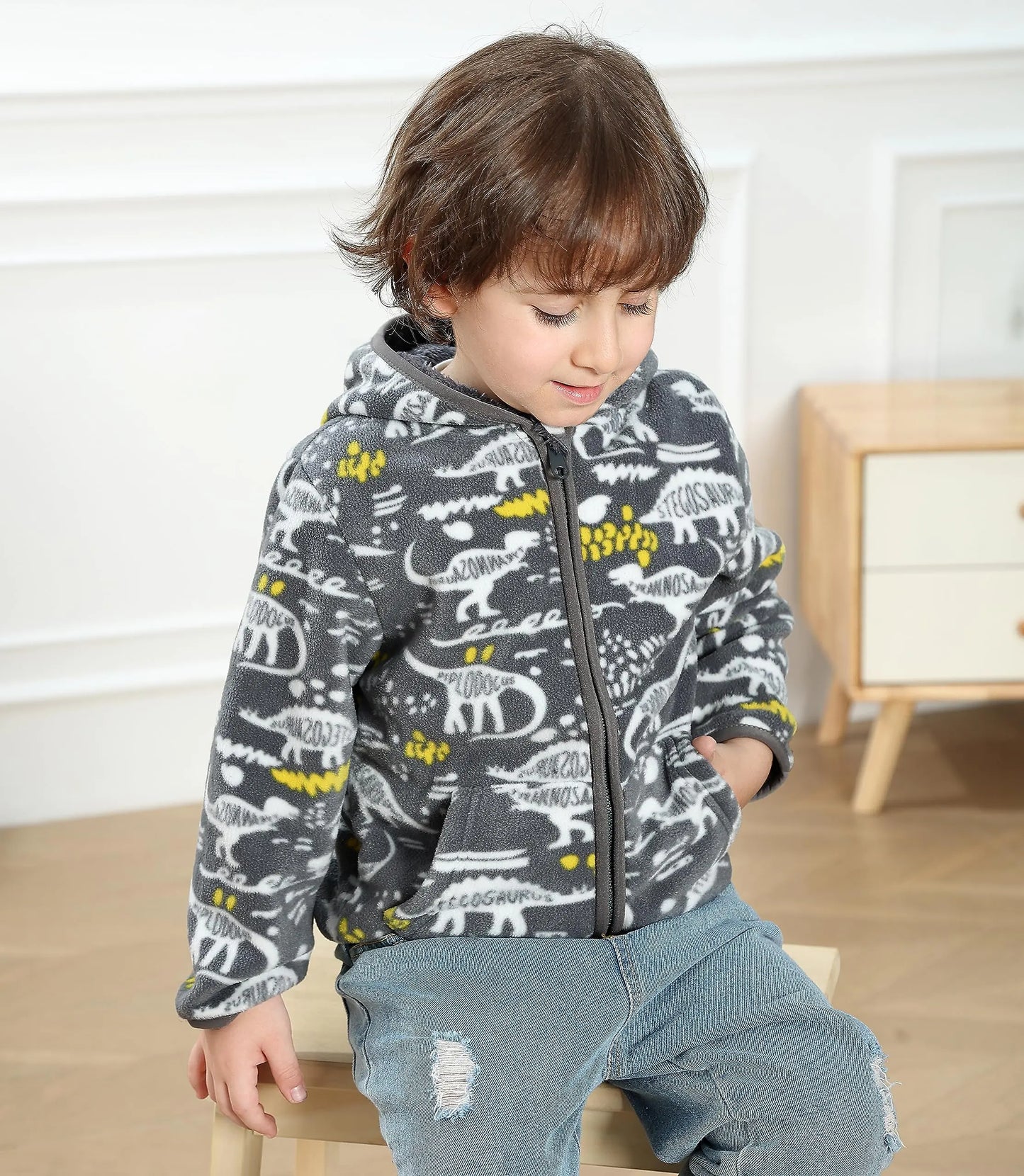 Feidoog Toddler Fleece Jacket Baby Boys Girls Hooded Waterproof Zipper Long Sleeve Thick Warm Outerwear 2-3T Graffiti - # GIAA21210006