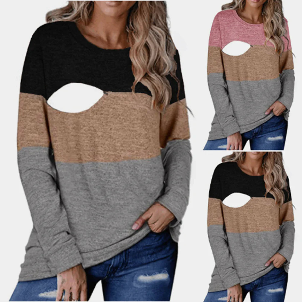 Chic Colorblock Nursing Crew T-Shirt - # BAGE211510106-NURSG