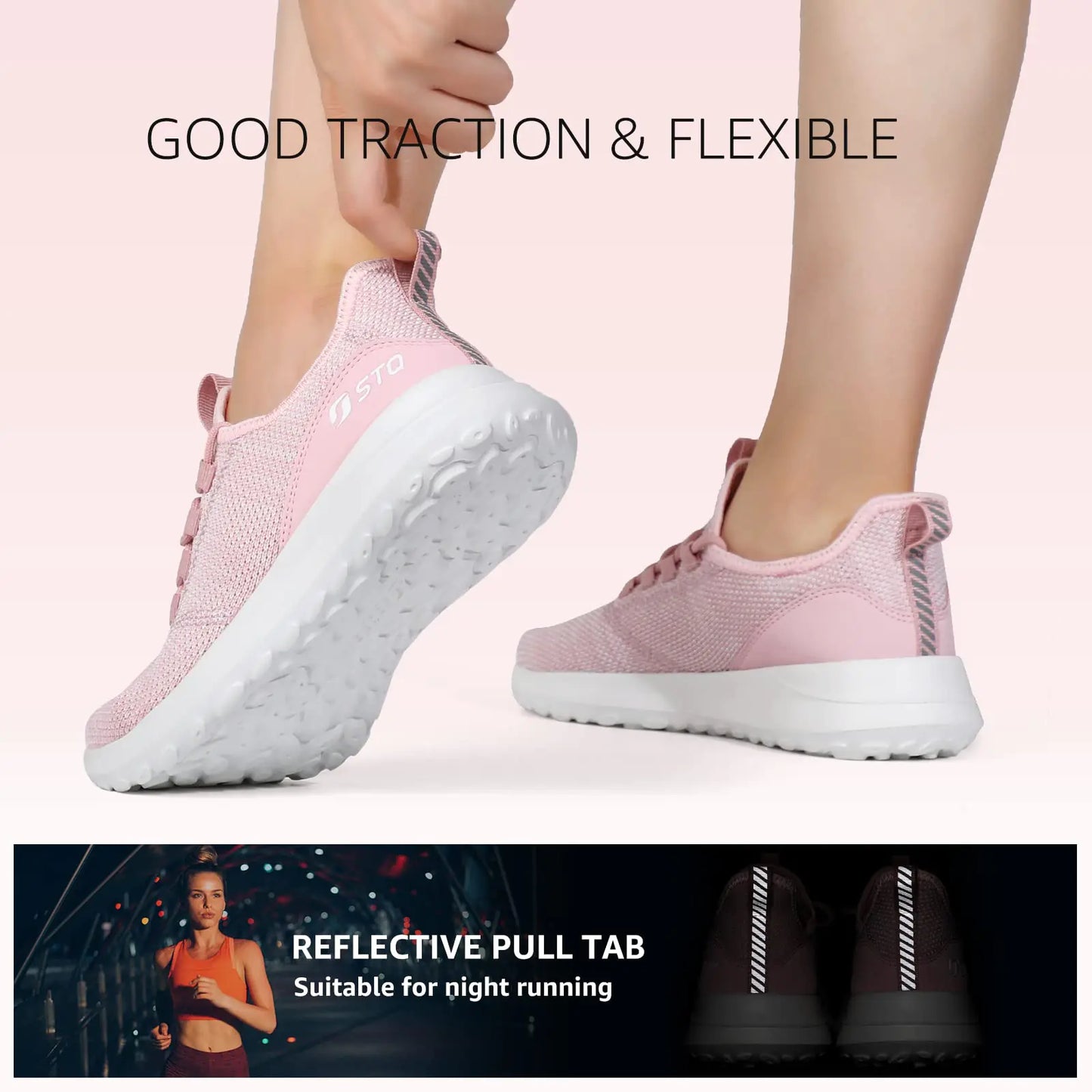 STQ Slip Ins Womens Slip On Sneakers Hands Free Orthopedic Tennis Walking Shoes for Plantar Fasciitis Relief 8.5 Light Pink - # GIAA73110002