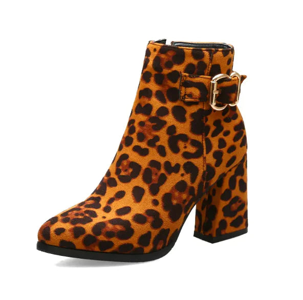 Leopard Print Chunky Heel Boots - # GIAA73410014