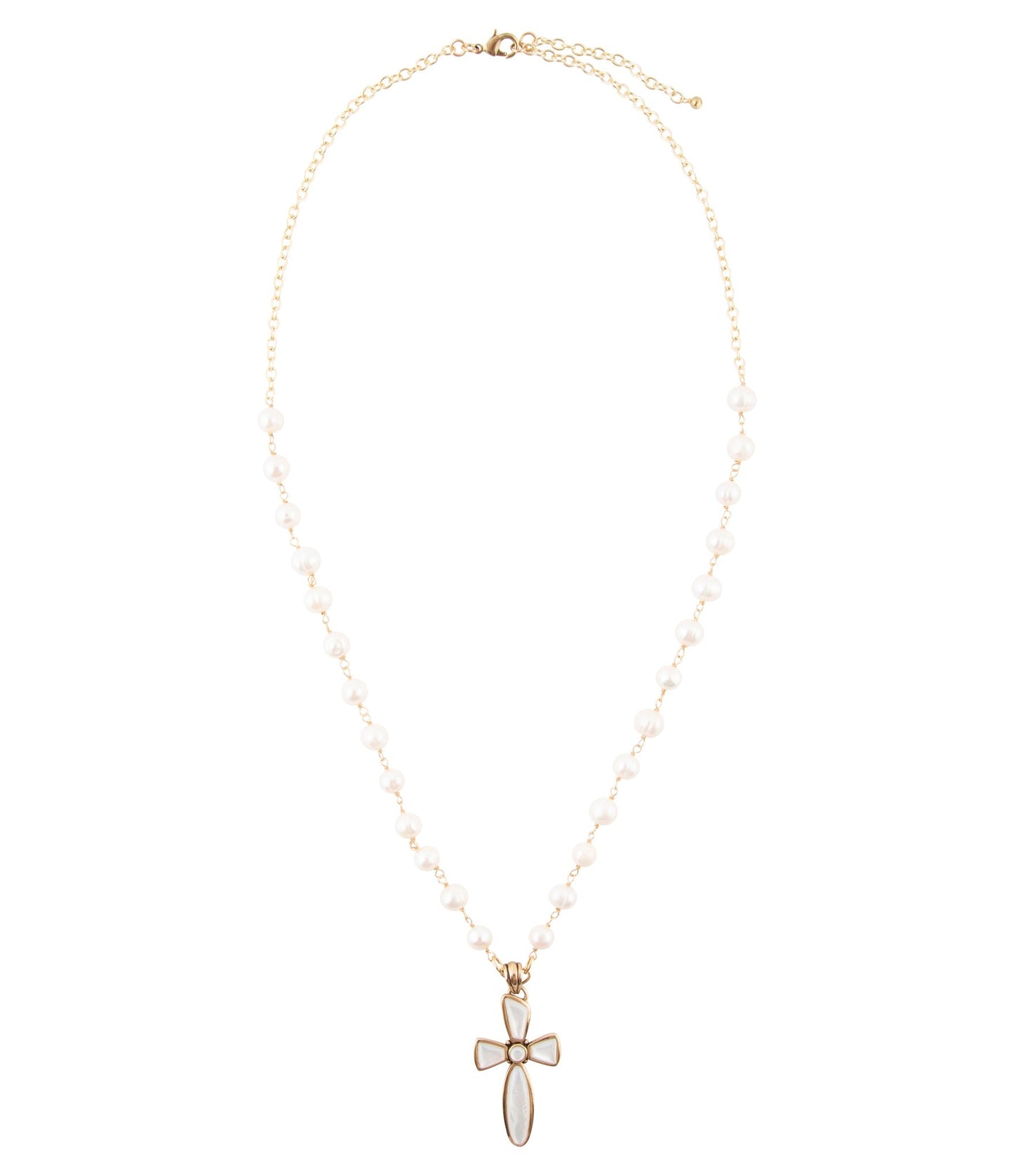 Las Cruces White Pearl Cross Pendant Necklace