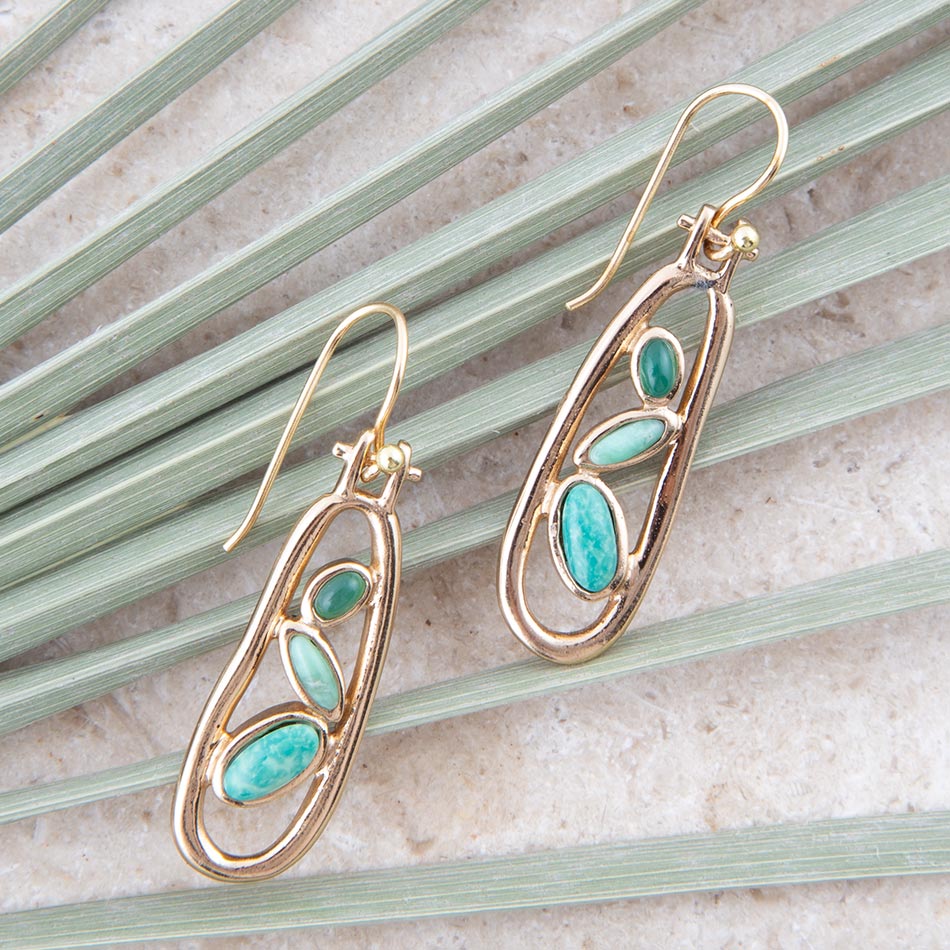 Golden Drop Green Stones Earrings