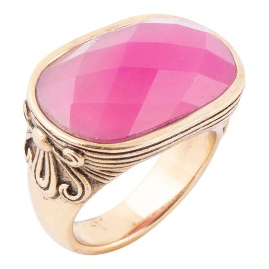 Golden Flower Pink Agate Statement Ring
