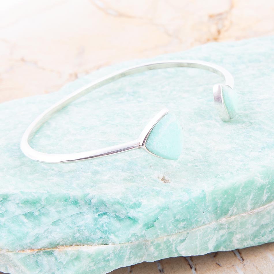 Green Chrysophase Open Sterling Silver Cuff Bracelet