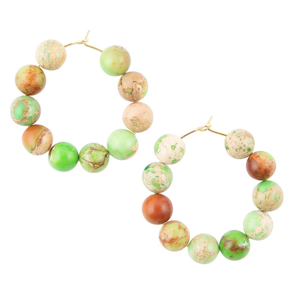 Green Jasper Stone Slide Hoop Earrings