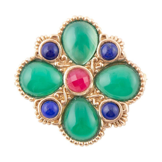 Green Onyx Mixed Stone Golden Brooche