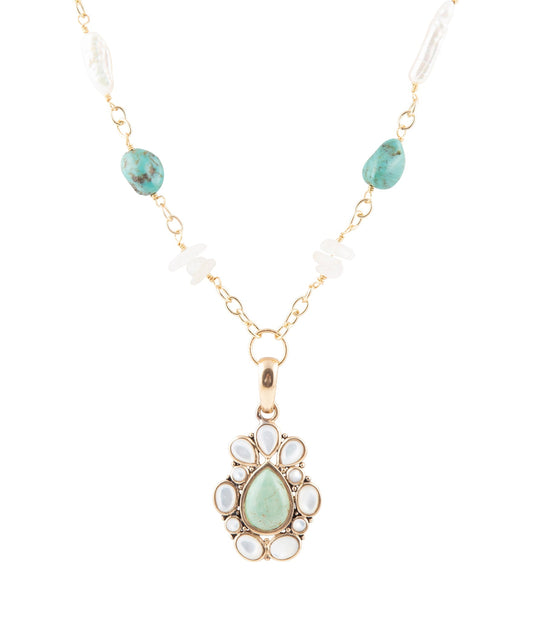 Green Turquoise Pearl Drop Necklace