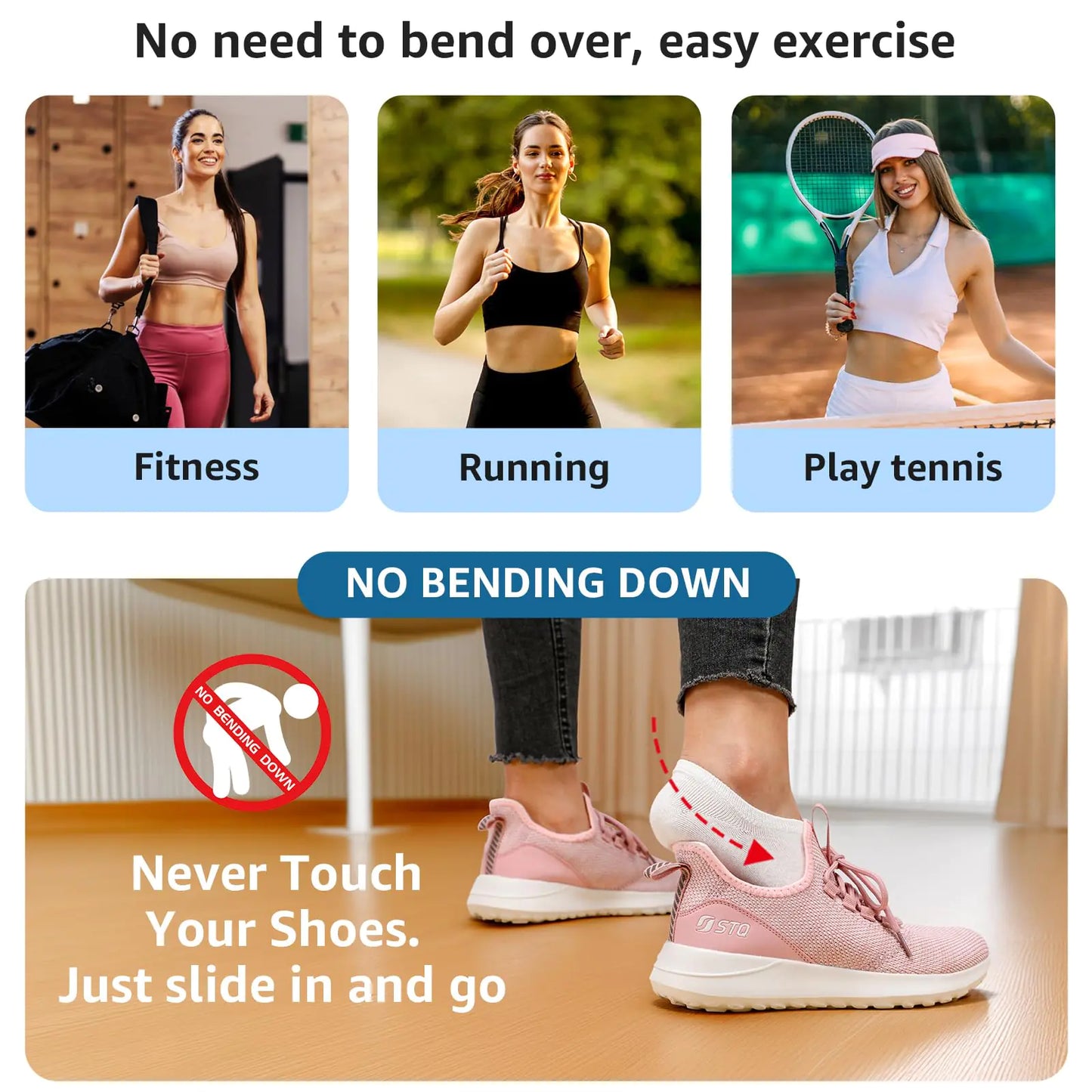 STQ Slip Ins Womens Slip On Sneakers Hands Free Orthopedic Tennis Walking Shoes for Plantar Fasciitis Relief 8.5 Light Pink - # GIAA73110002