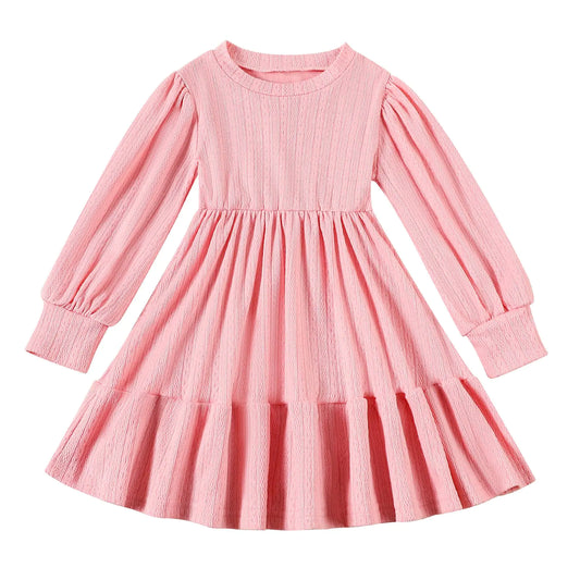 NARPLO Toddler Dress-Fall-Winter Baby Girls -Long Sleeve Sweater Ribbed Knit Ruffle Hem Dresses for Girls-Swing Dress - # GIAA211710010