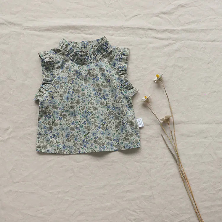 Retro Floral Toddler Girl Summer T-shirt Vest Outfit - # GIAA21510004