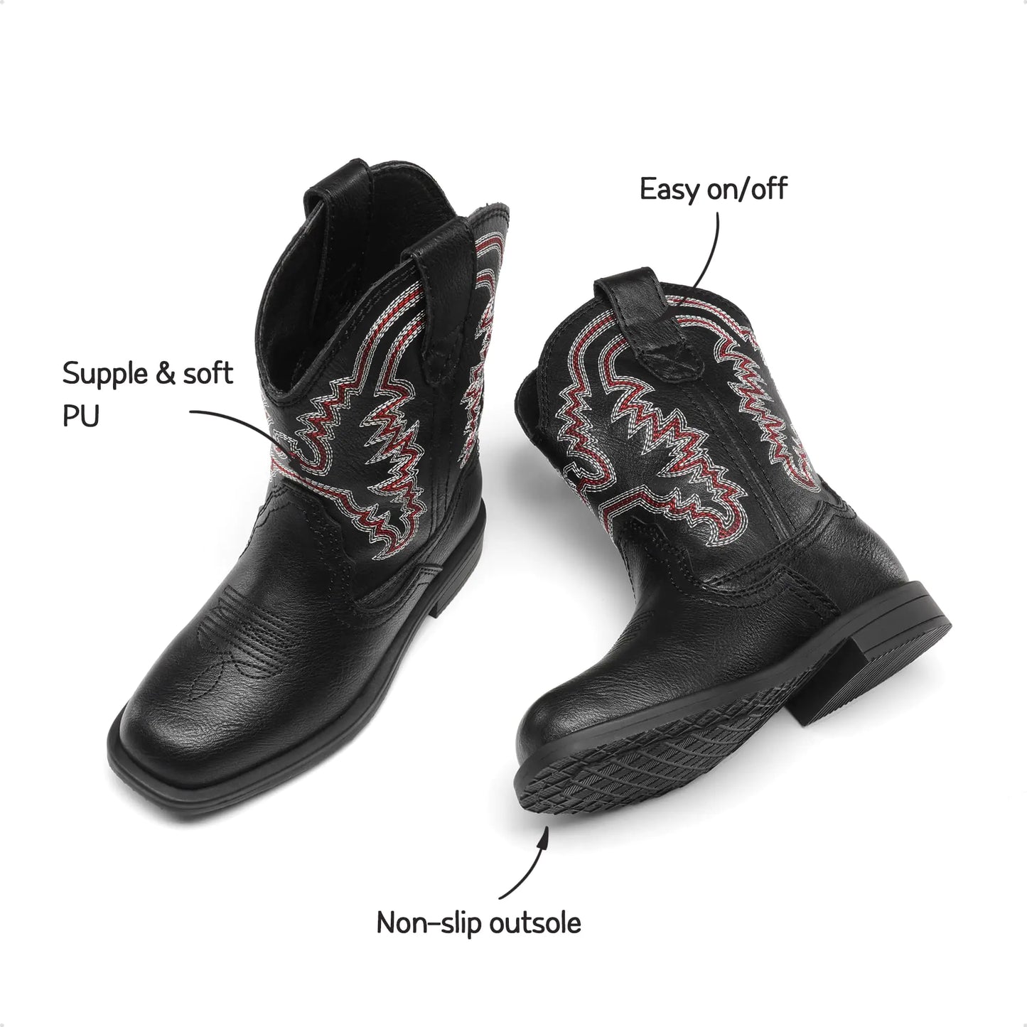 DREAM PAIRS Toddler Little Boys Girls Cowboy Boots Kids Western Square Toe Riding Mid Calf Boots 5 Toddler Black - # BOAA71210007