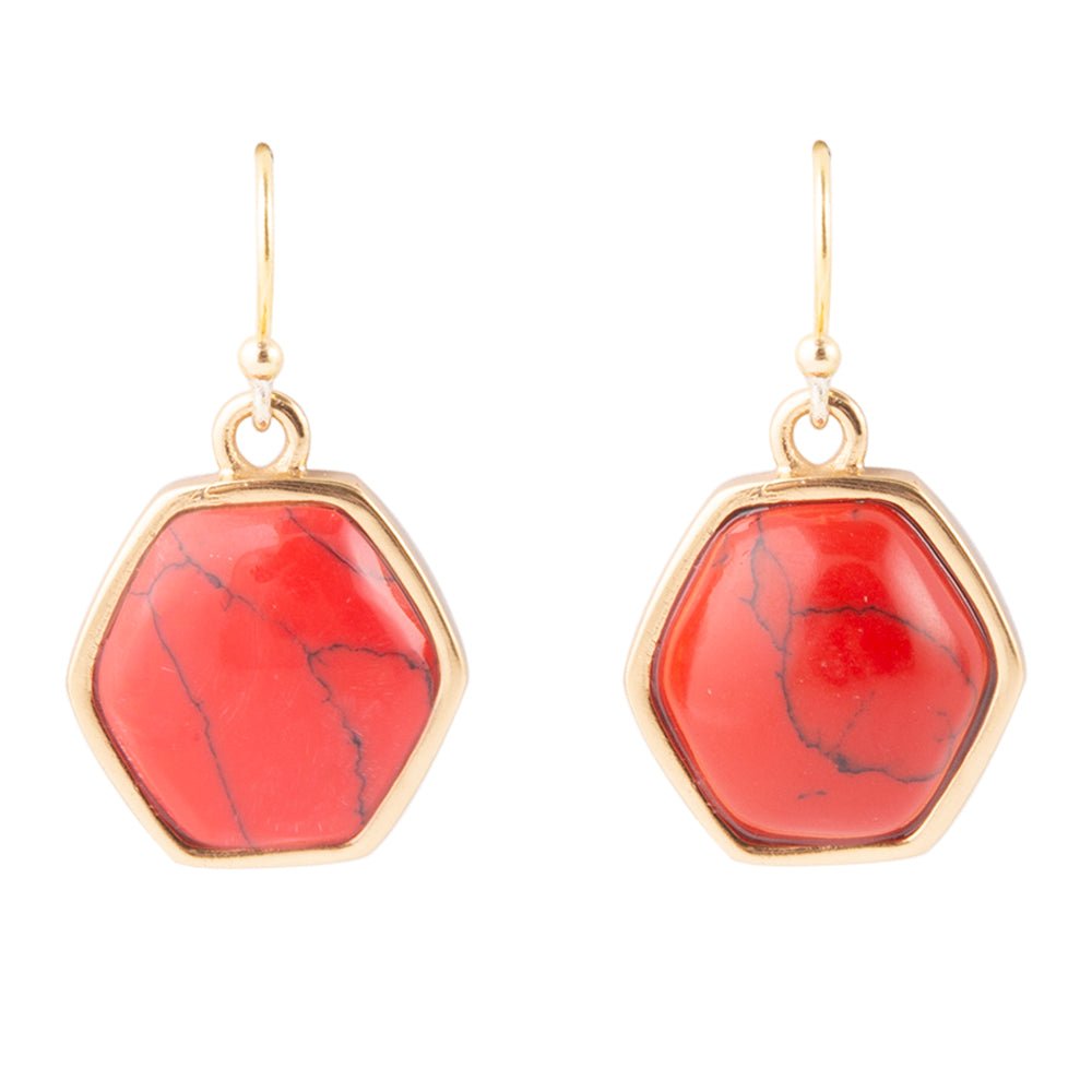 Hexagon Red Howlite Earrings