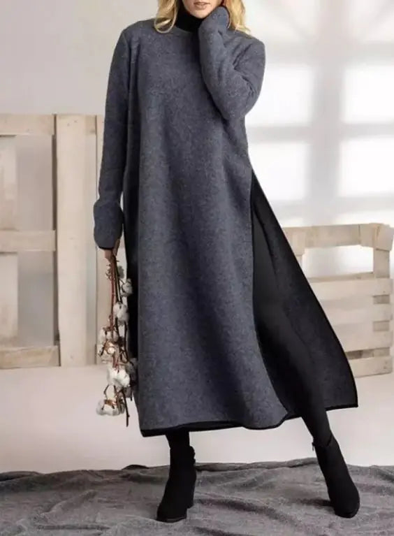 Oversized Knit Lace Dress Brushed Hoody Casual Dress - # WOAA211410001-PRG