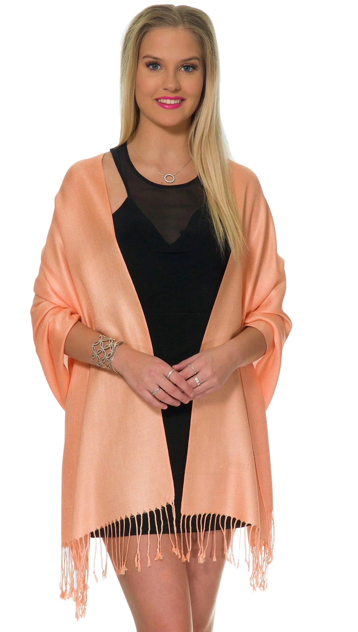 Pashmina Shawls and Wraps for Evening Dresses, Large Soft Pashminas Wedding Shawl Peach - # GIAA231710009