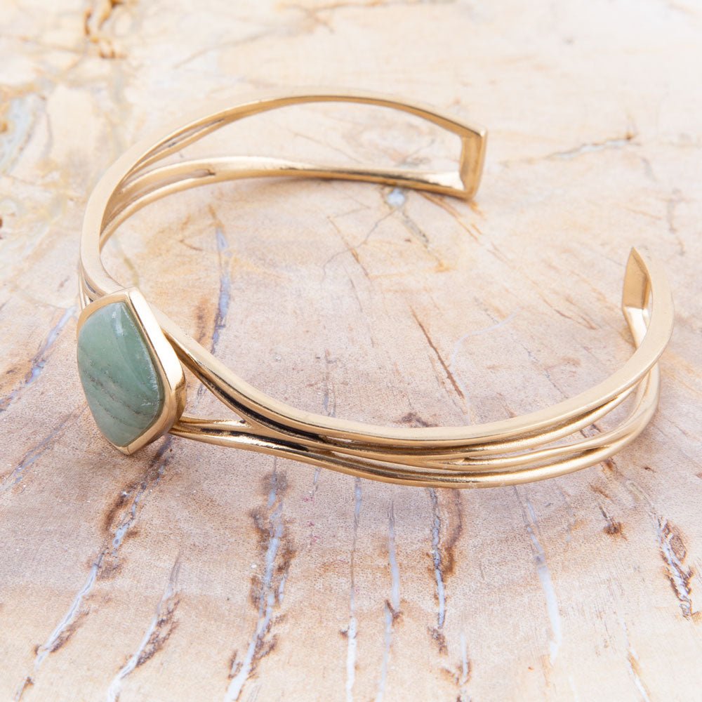 Hush Green Aventurine and Golden Cuff Bracelet