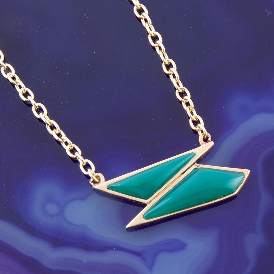 Ice Green Onyx and Golden Bronze Pendant Necklace