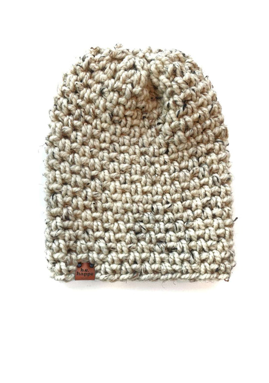 Crochet Simple Slouch Hat | Oatmeal Slouchy Beanie