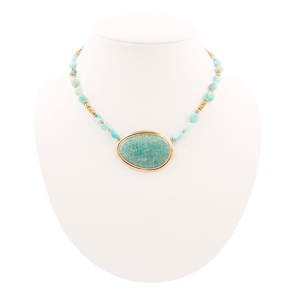 Impressions of Blue Amazonite Golden Freeform Necklace