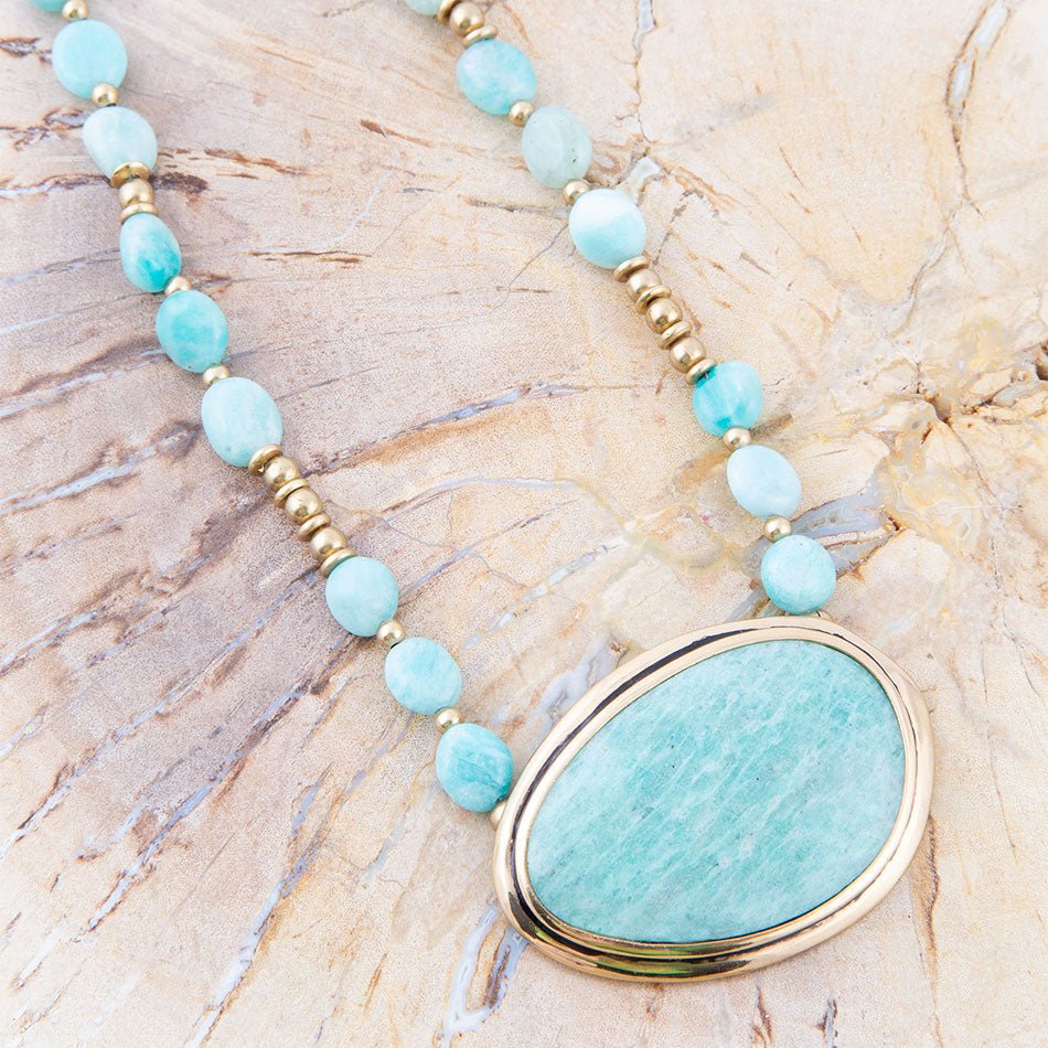 Impressions of Blue Amazonite Golden Freeform Necklace