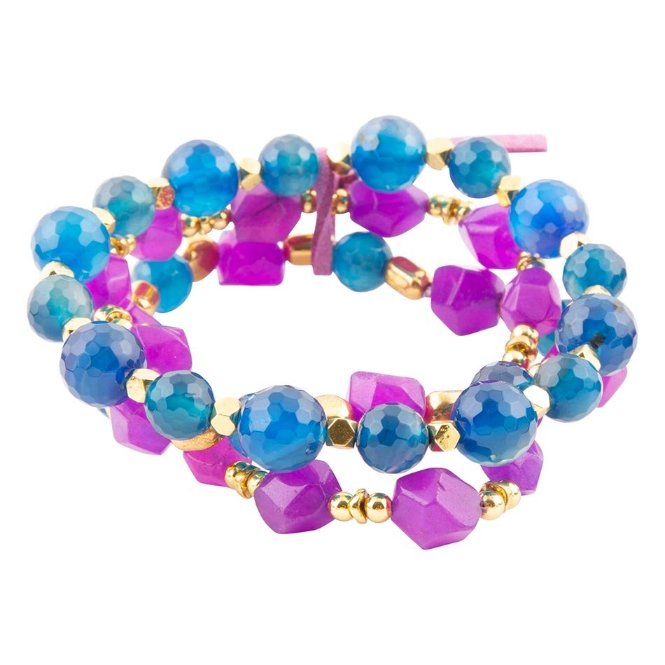 Indigo Blue Purple Agate Stack Golden Bracelet Set