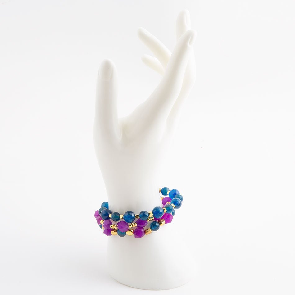Indigo Blue Purple Agate Stack Golden Bracelet Set