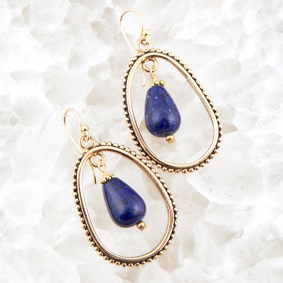 Inline Blue Lapis Drop Golden Earrings