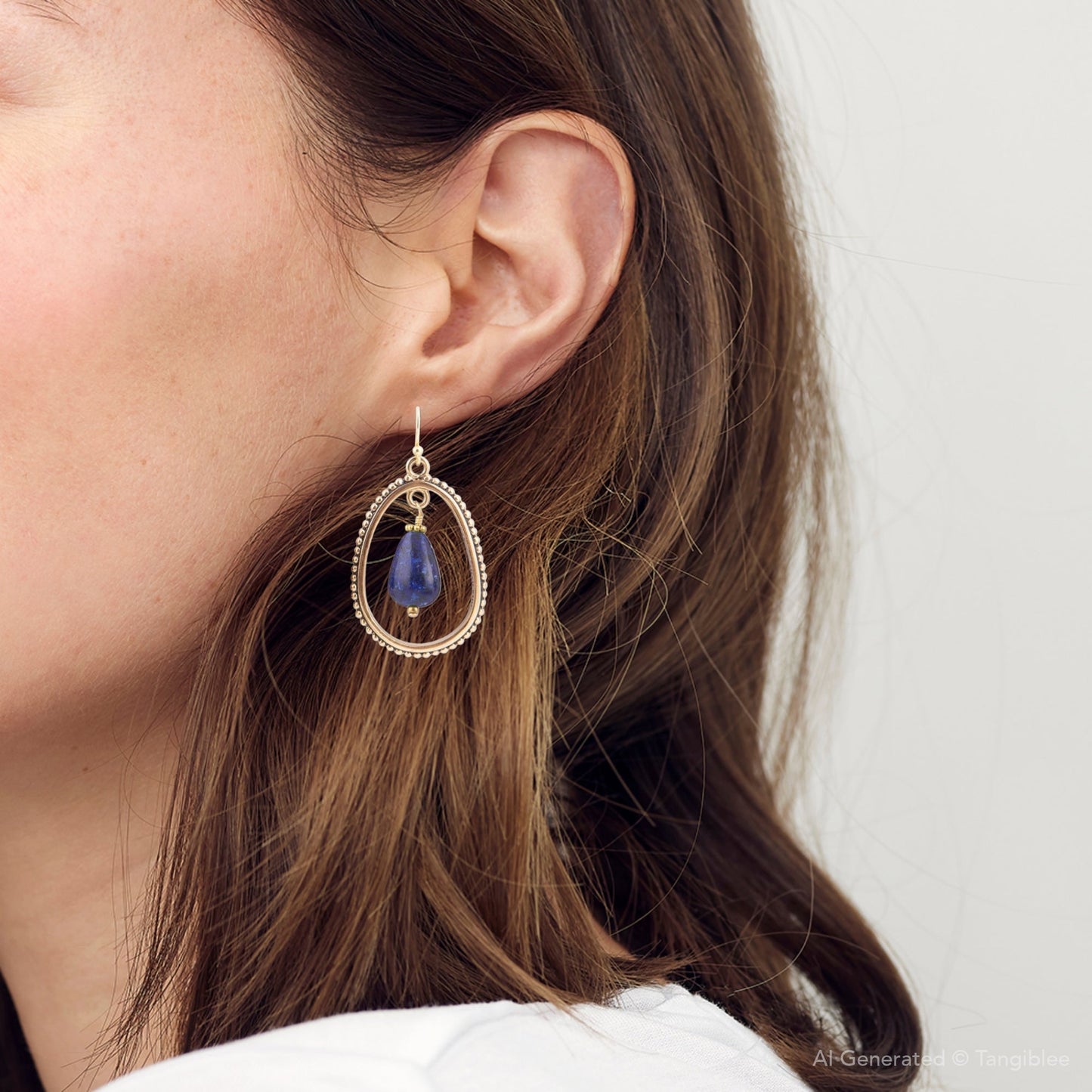 Inline Blue Lapis Drop Golden Earrings