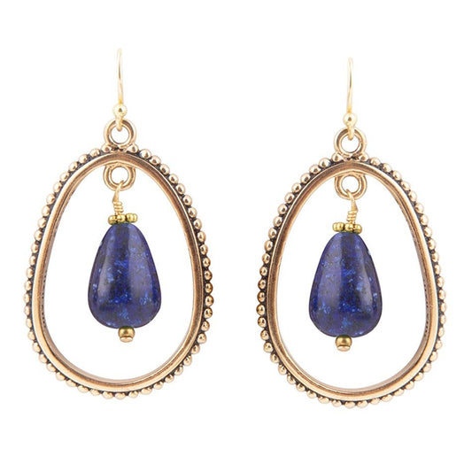 Inline Blue Lapis Drop Golden Earrings