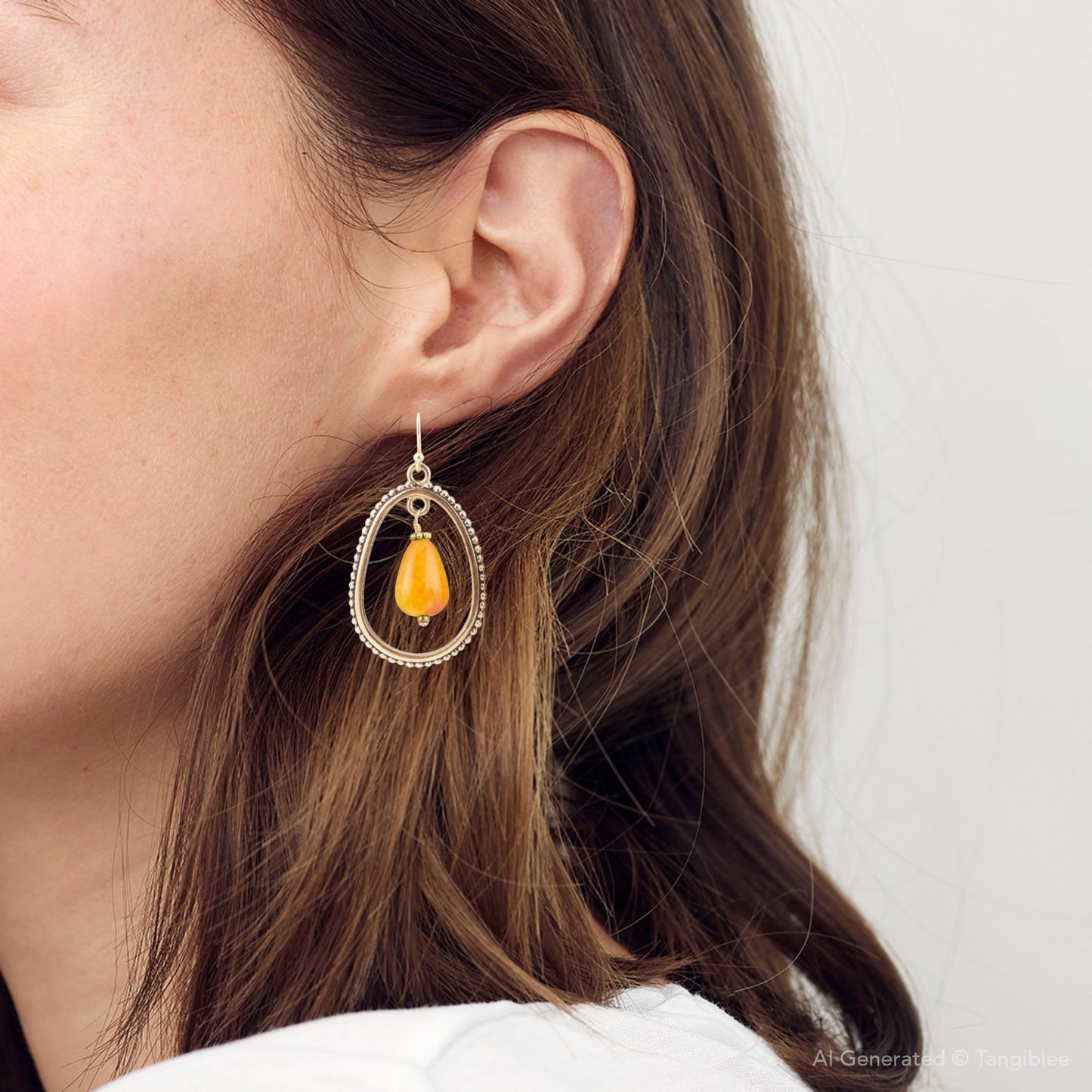 Inline Orange Jade Drop Golden Earrings