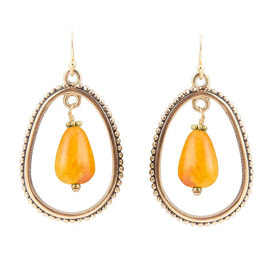 Inline Orange Jade Drop Golden Earrings