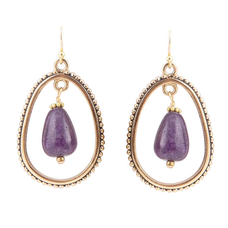 Inline Purple Jade Drop Golden Earrings
