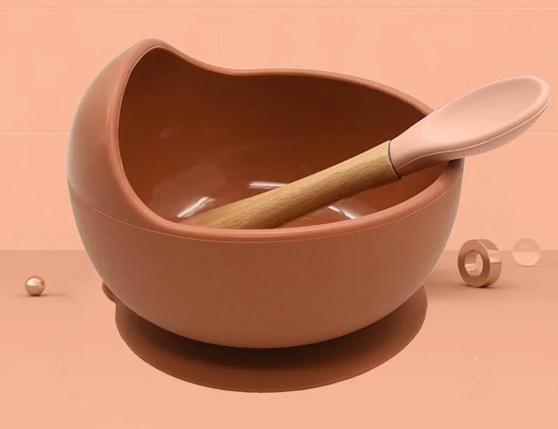 Baby Silicone Feeding Set with Wooden Spoon - # BAGE21110004