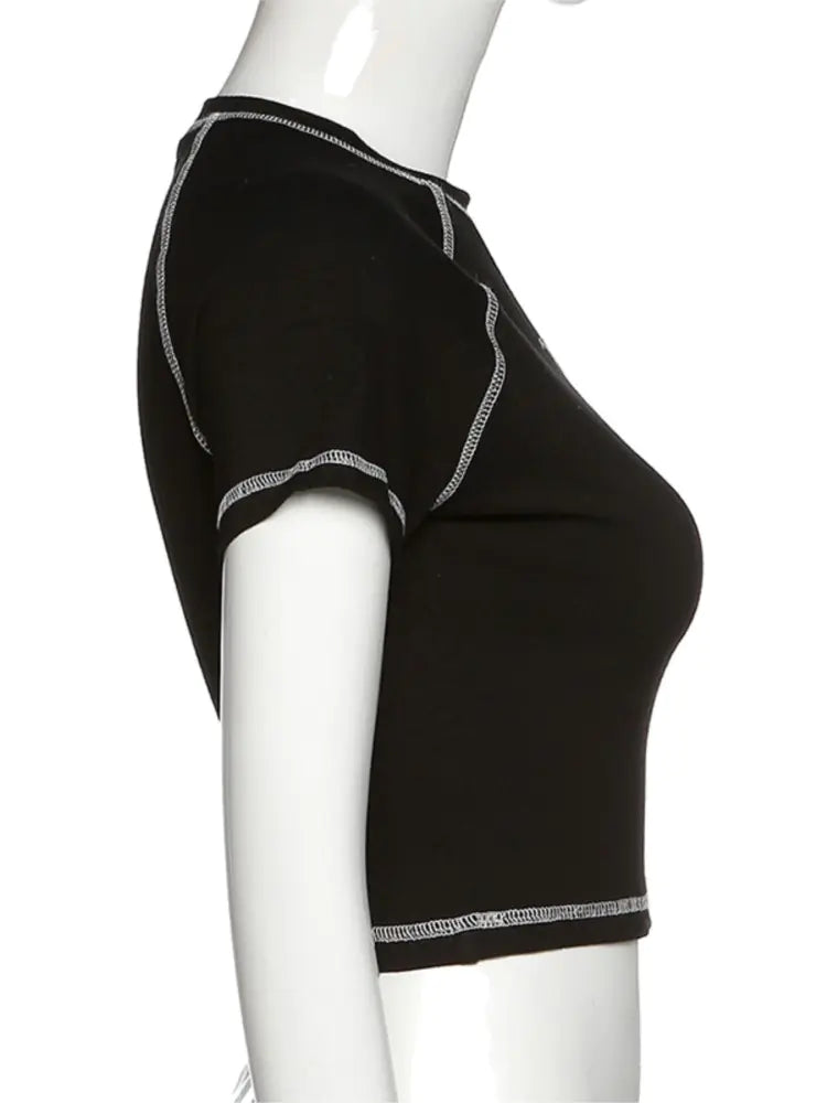 Aesthetic Skull Girl T-Shirt - Y2K Black Vintage Style - # GIAA23510024