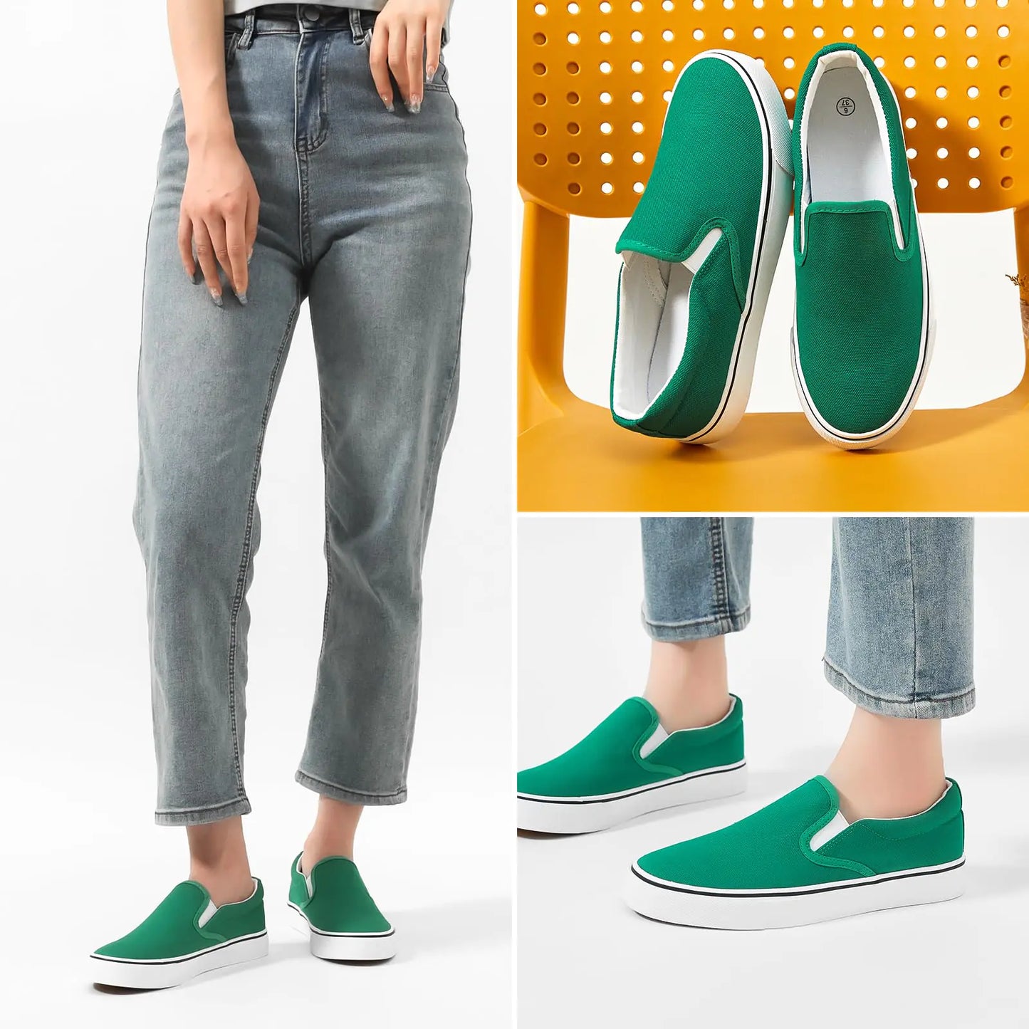Women's Slip on Shoes Canvas Sneakers Loafers Non Slip Shoes Low Top Casual Shoes 9.5 Dark Green - # GIAA73710012