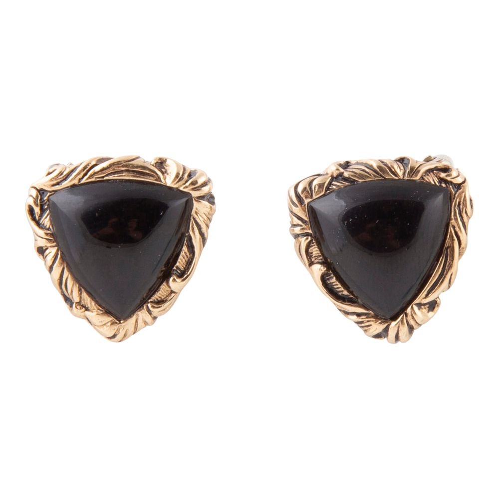 Jacquard Black Onyx Golden Earrings