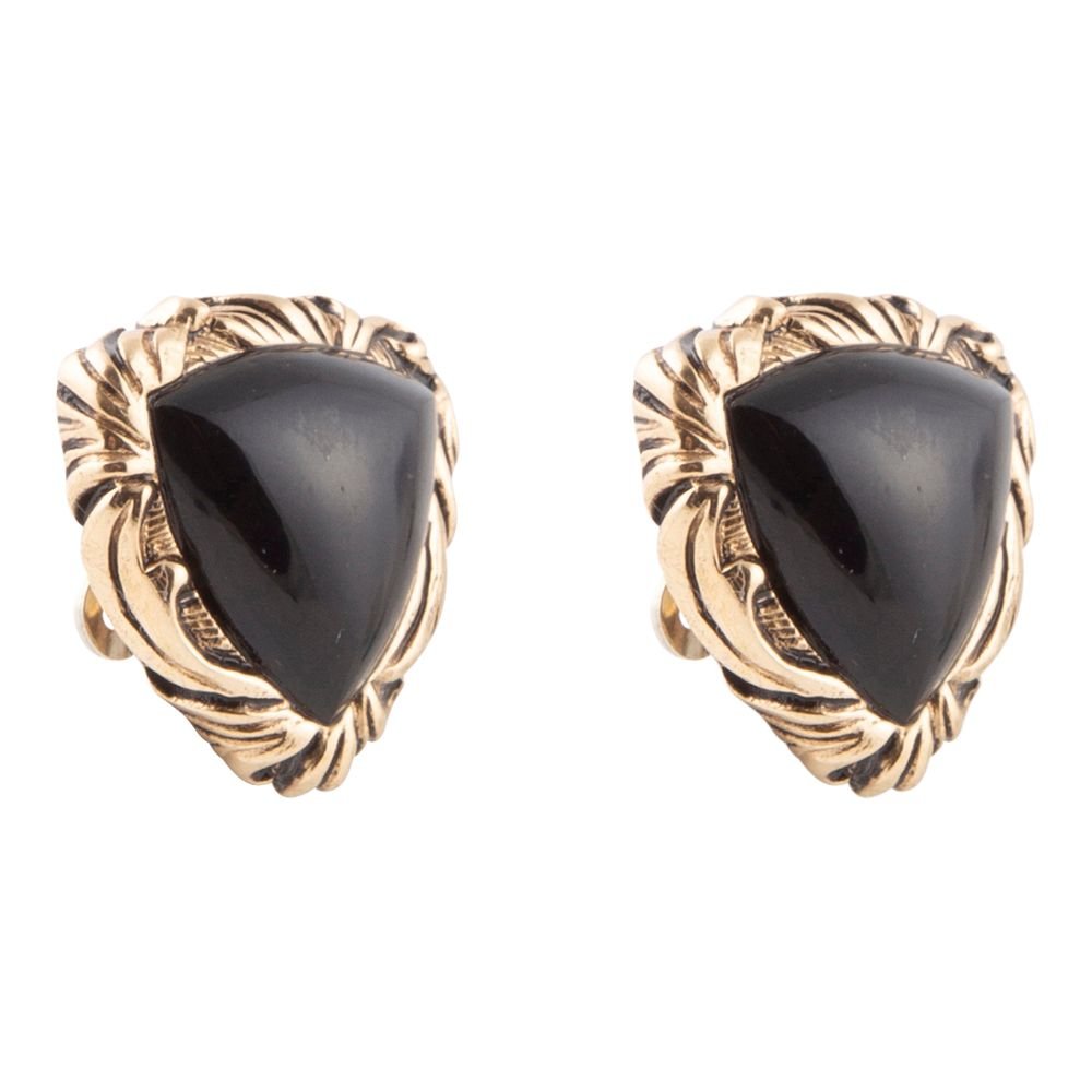 Jacquard Black Onyx Golden Earrings