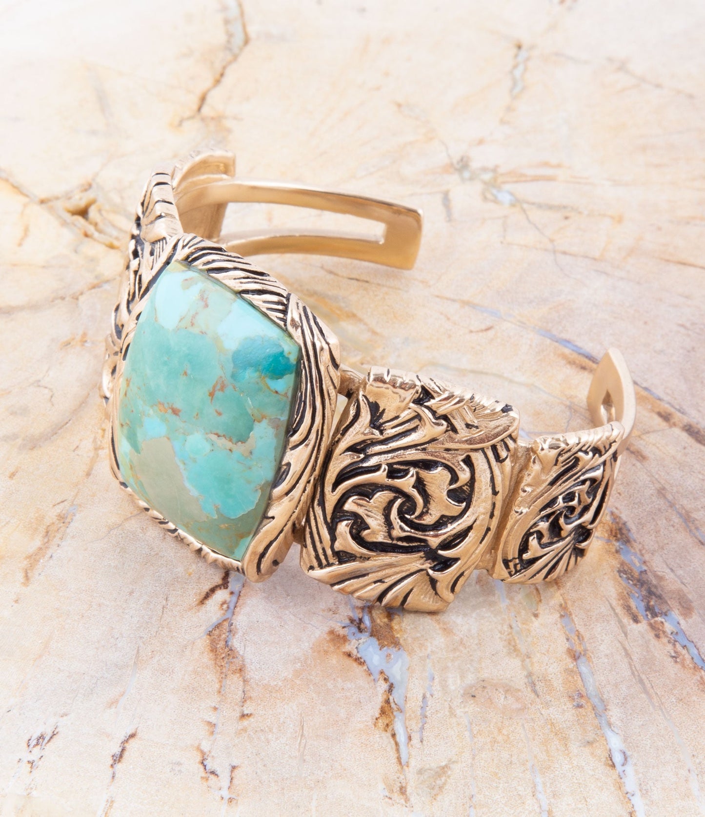 Jacquard Blue Turquoise Solid Golden Cuff Bracelet