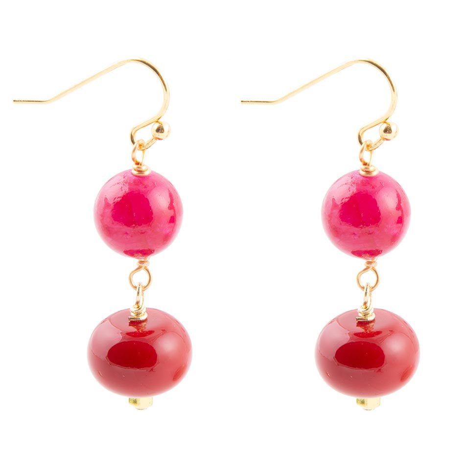 Jade Pink Fuchsia Sunset Red Golden Drop Earrings
