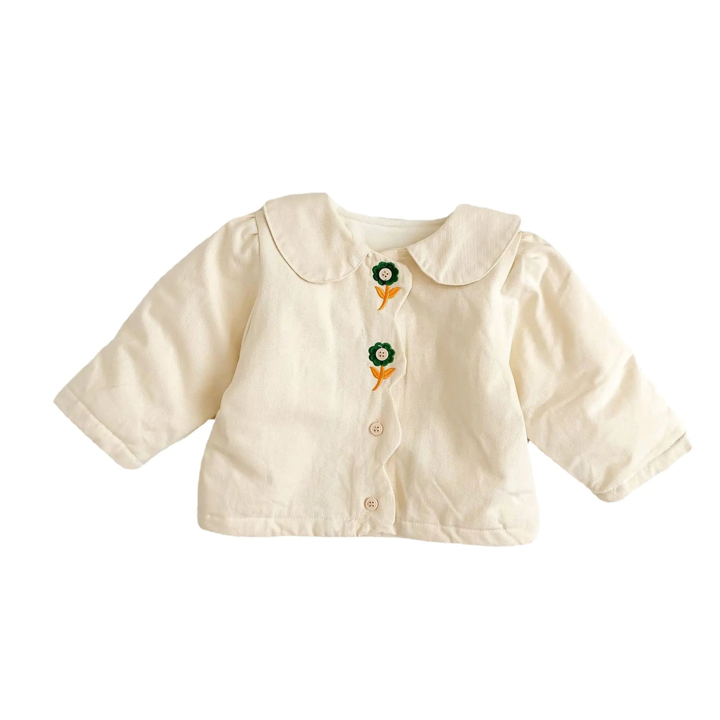 Embroidered Doll Collar Thick Jacket for Girls 1-3Y - # BAAA61110005