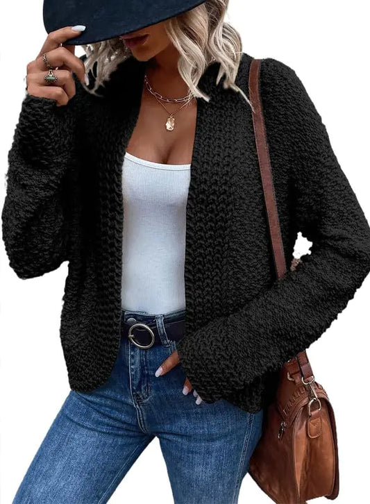 Dokotoo Women's 2024 Fashion Casual Open Front Long Sleeve Chunky Knit Cardigans Sweaters Outerwear Coats X-Large Black - # GIAA23210001