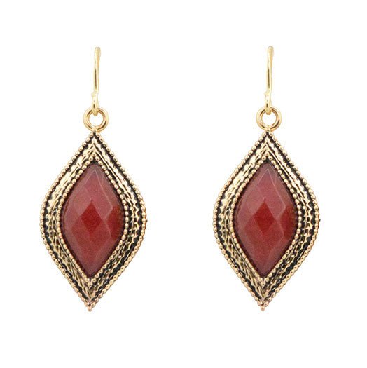Julia Faceted Red Raspberry Quartz and Golden Drop Earrings