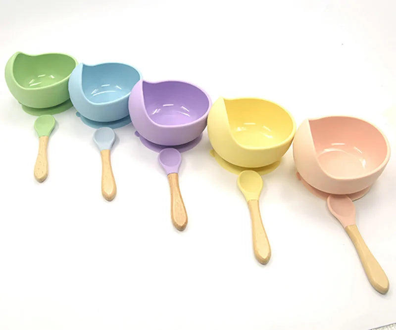 Baby Silicone Feeding Set with Wooden Spoon - # BAGE21110004