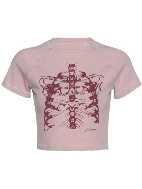 Aesthetic Skull Girl T-Shirt - Y2K Black Vintage Style - # GIAA23510024