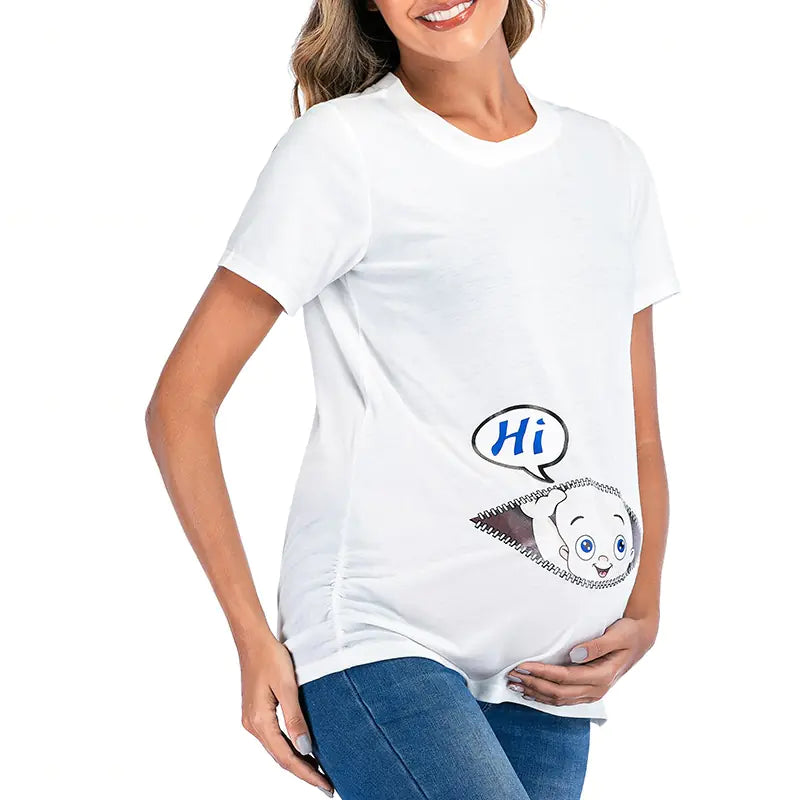 European American Maternity Round Neck Printed T-shirt - # BAGE211510113-PRG