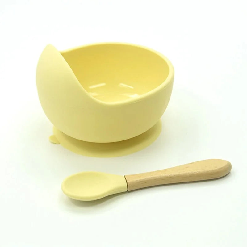 Baby Silicone Feeding Set with Wooden Spoon - # BAGE21110004